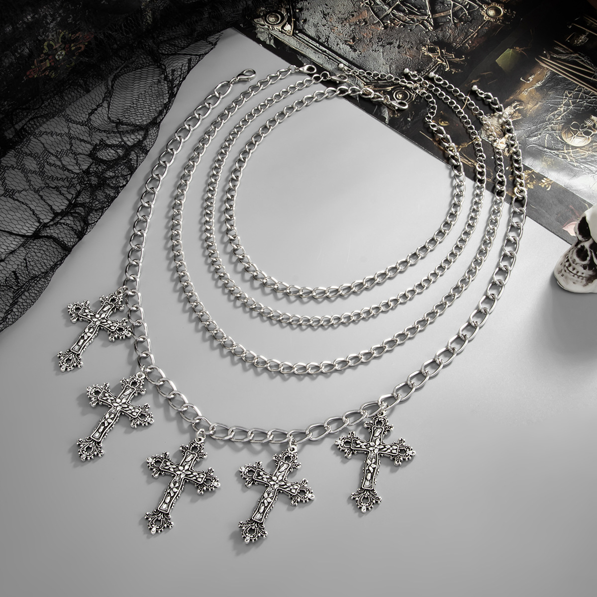 54g Weight Iron Pendant Material Layered Necklaces Classification Iron Chain Material 1 Piece Quantity Weekend Occasion Iron, Zinc alloy Material Cross Pattern Women's Gender Simple Style, Classic Style Style Dark Punk Cross Pendant Necklace Set For Women Exaggerated Stacking Cool Sweet Clavicle Chain Jewelry Geometric Pattern Alloy Zinc 49