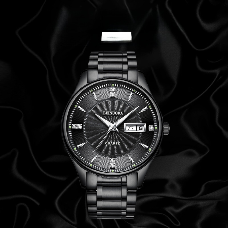 23年源头厂家时尚双日历防水男士手表精钢表带腕表学生潮流石英表