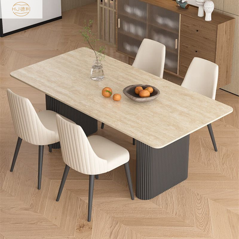 Rectangular Modern Light Luxury Dining Table for Home Use, Slate Dining Table with a Mid-Century Style, Trendy Slate Dining Table