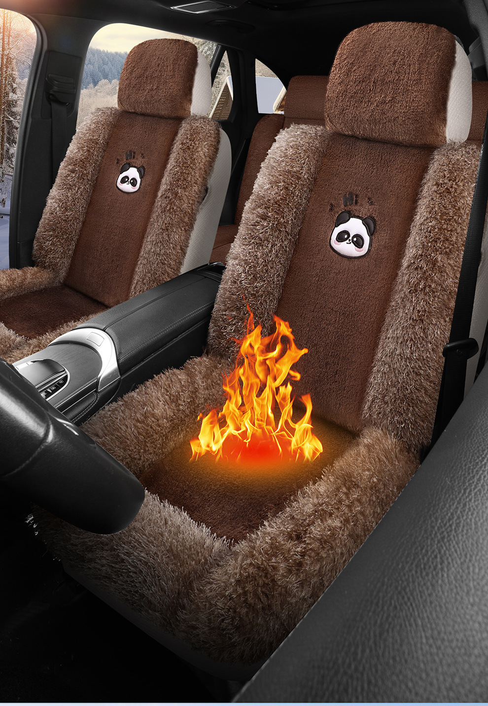 Winter Plush Car Seat Cover for Five Seats, Fully Enclosed Seat Cushion, Warm and Thickeneded Cotton and Linen Cartoon Goddess Seat Cover