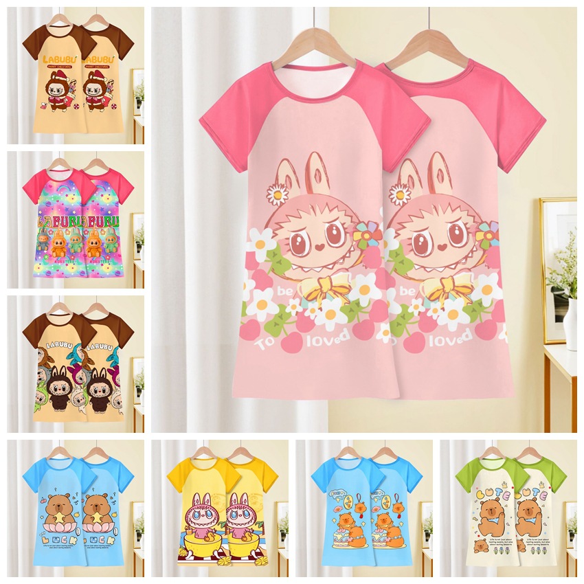 Summer Girl's Nightgown Thin 2025 New Children's Girl's Nightgown Short-sleeved Big Children's dress Summer Home Clothes