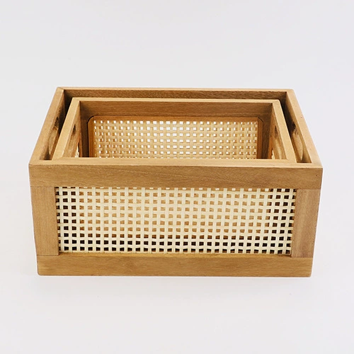 Retro table storage box from natural wood, storage basket, storage system