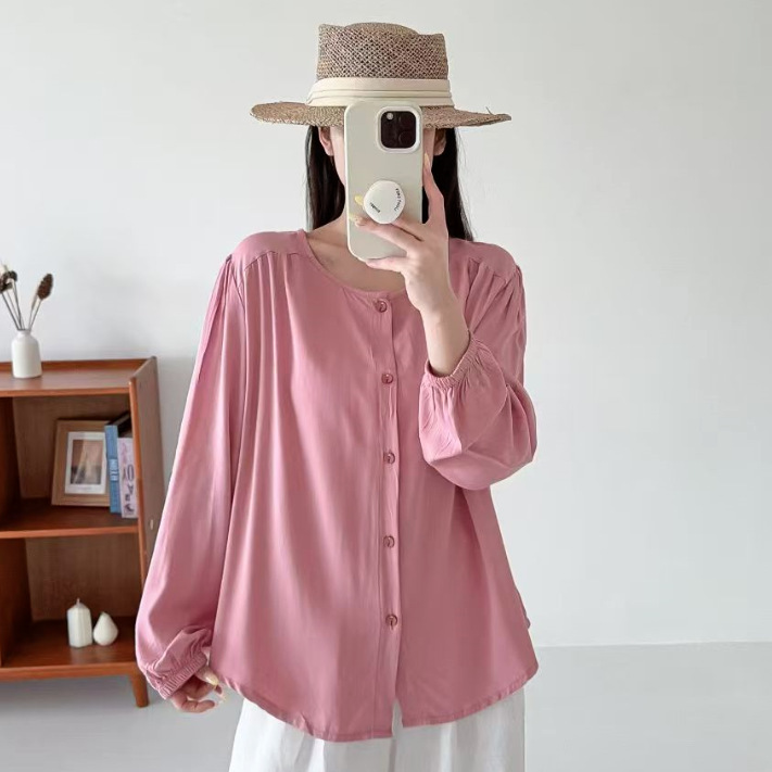 Twill Cotton Silk Shirt Women's Summer Thin Sun-Protective Rayon Fashion Cardigan Air-Conditioning Shirt