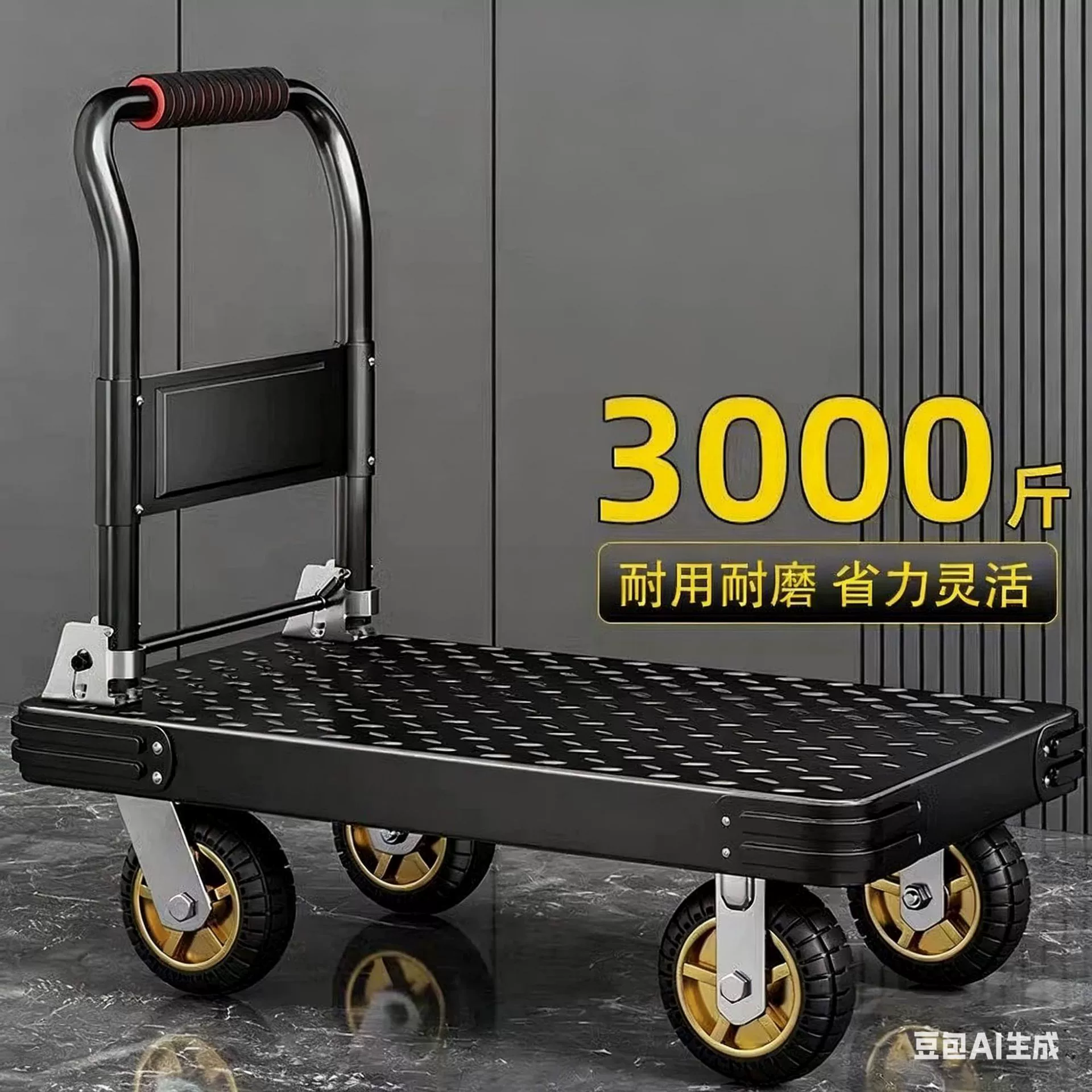 Стальная тележка для вытягивания груза тележка для перевозки утолщенных складных портативных бытовых бесшумных прицепов для вытягивания груза плоский тележка