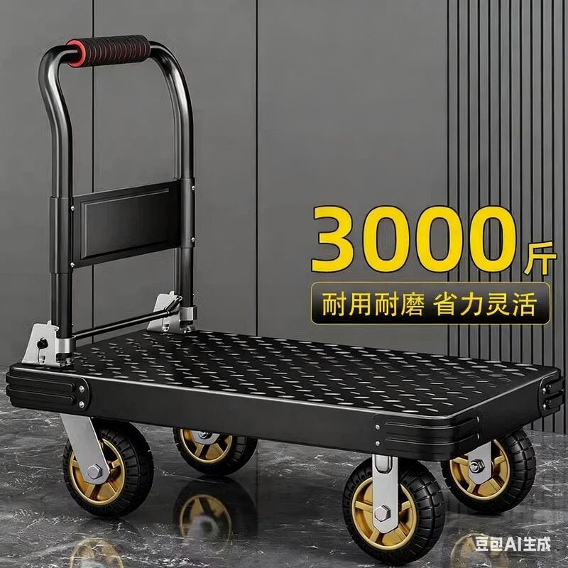 Steel Plate Cargo Trolley Trolley Carrying Thickened Foldable Portable Household Quiet Cargo Trolley