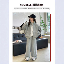 女童灰色卫衣阔腿裤套装侧条纹两件套中大童26秋季韩系宽松休闲织