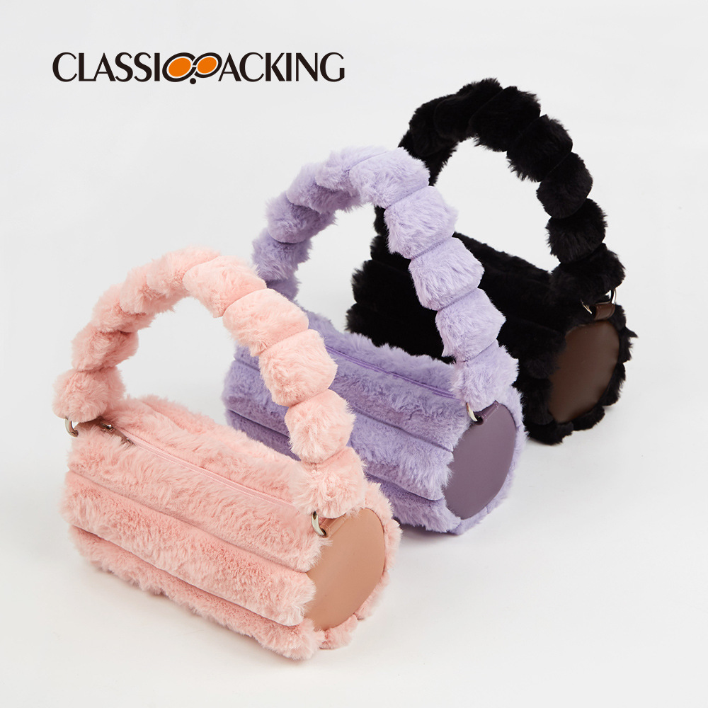 Color del caramelo del otoño y el invierno de La felpa del bolso de moda todo fósforo nicho diseño cilindro bolsa ins estilo Chanel bolso de las mujeres