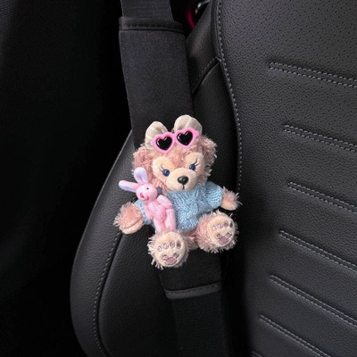 Seat belt shoulder pad — Interior Accessories - sweet-pink-mirror-blue-powder-bear-piece-black-shoulder-pad-1-1