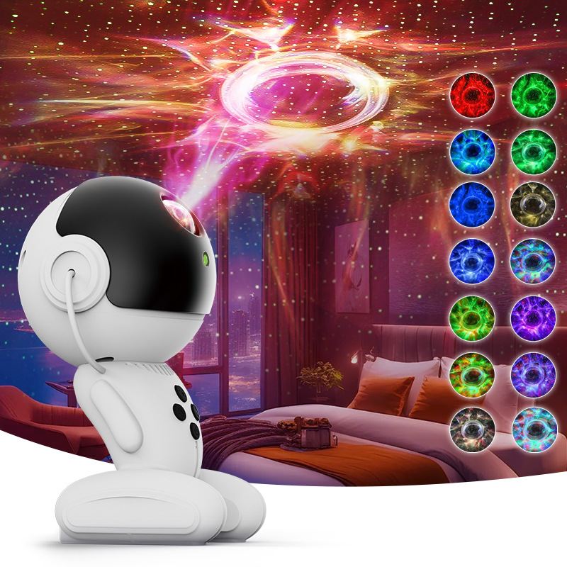 Cross-border space robot starry sky projection lamp, star-filled atmosphere projection small table lamp, laser nebula small night light