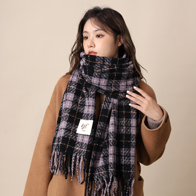 Geruite sjaal dames 2024 nieuwe violette warme sjaal, herfst wintersfeer, hoogwaardig en veelzijdig_voghion.com