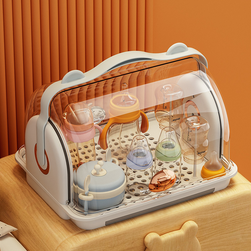 Baby Bottle Storage Box with Lid Dust-proof Water Cup Drain Storage Rack Baby Bowl Chopsticks Storage Box Plastic Storage Box