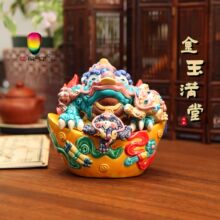创意礼品交趾陶招财进宝金蟾国潮家居商务送礼中高端陶瓷摆件