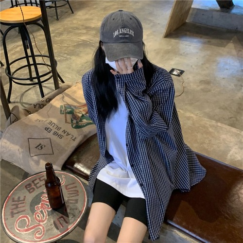 Women's 1688 Grid Sunscreen Blouse Jacket, Thin Design Fashion Niche Summer Outerwear Top Shirt, Thin Open Jacket for Summer