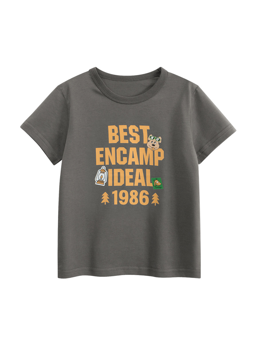 27kids ropa para niños verano nuevo estilo 2025 letra impresa camiseta de manga corta para niños ropa de bebé cabello de una pieza