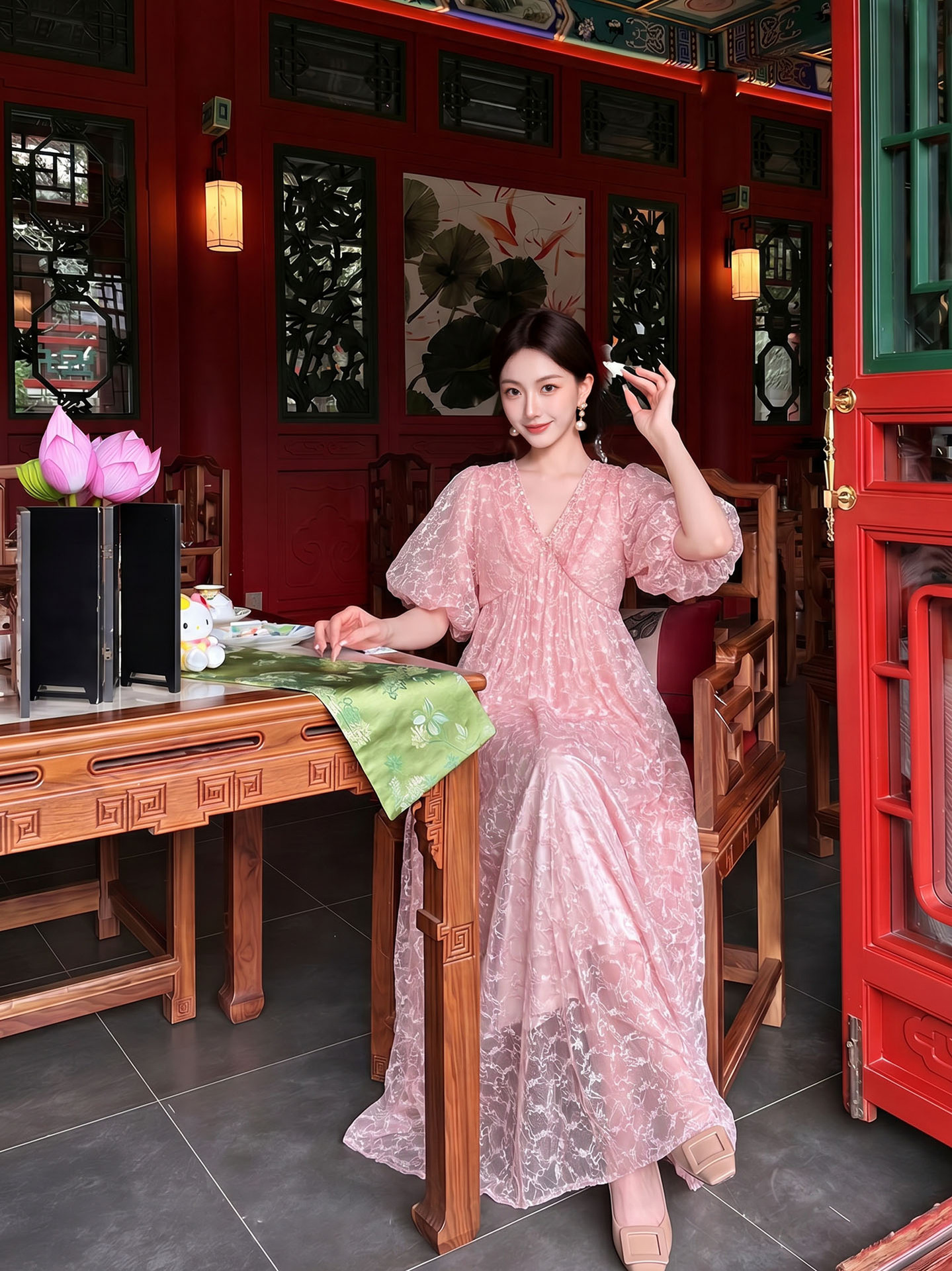Đầm maxi nữ phong cách Tân Trung Hoa họa tiết batik ren jacquard dáng dài — Trang chủ