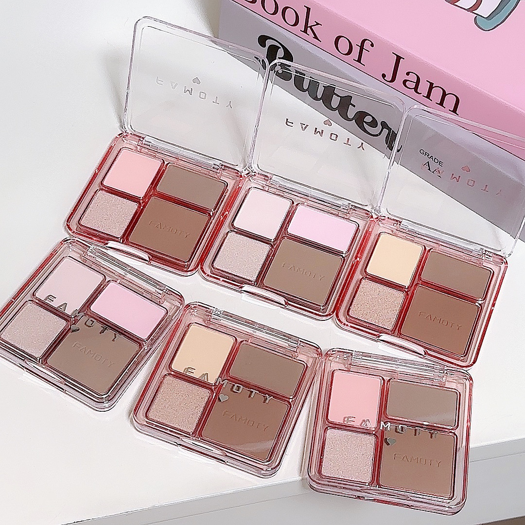 Reparando la placa de rubor de cuatro colores en uno de alto brillo FAMOTY maquillaje sombra de la nariz mate ilumina el color de expansión nacarado