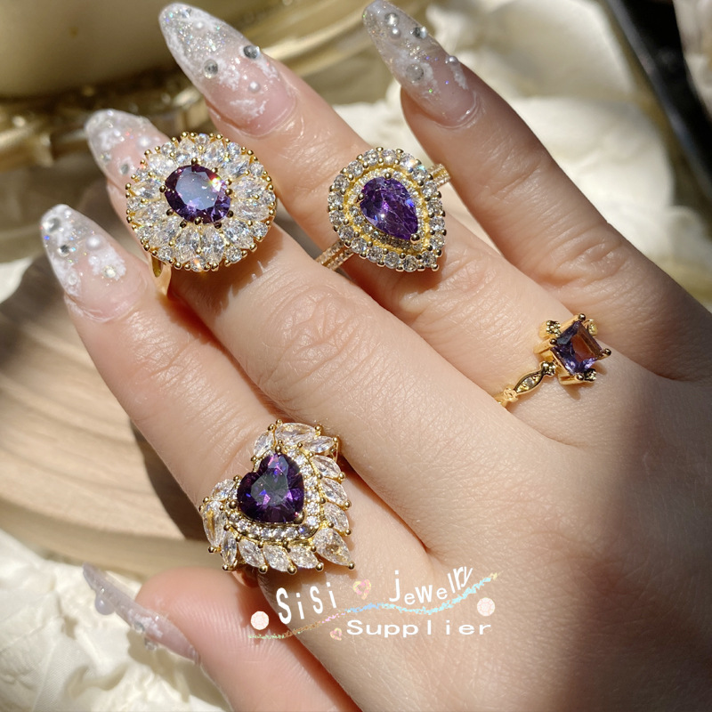 Sisi小富婆貴気夫人ブドウ紫シリーズの指輪は18kの黄金をメッキして、きらきらと輝く贅沢な卸売りをします。|undefined