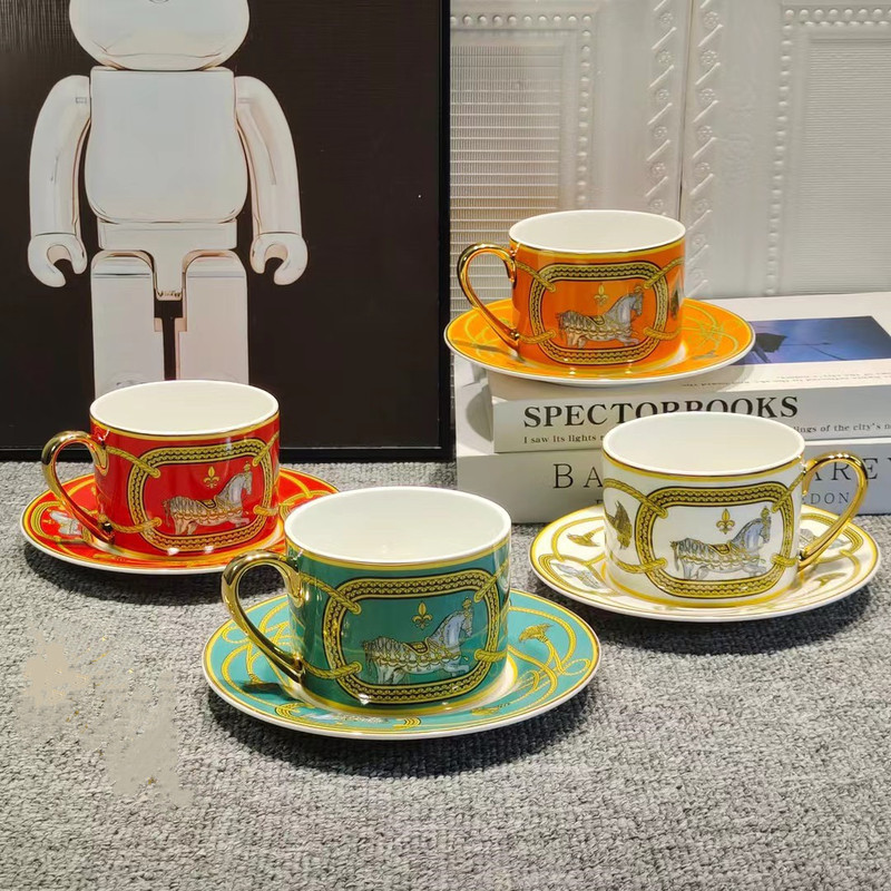 European Bone China Coffee Cup and Saucer Home Royal War Horse Orange Afternoon Tea Set Tea Cup Set Light Luxury Gift Wholesale