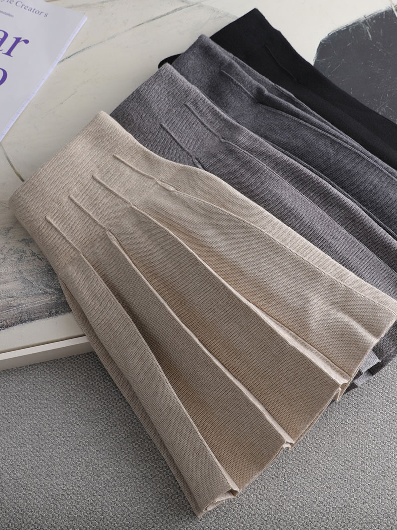 (2개) 여성 니트 스커트 A 라인 플리츠 스커트 두꺼운 가을 겨울 짧은 스타일