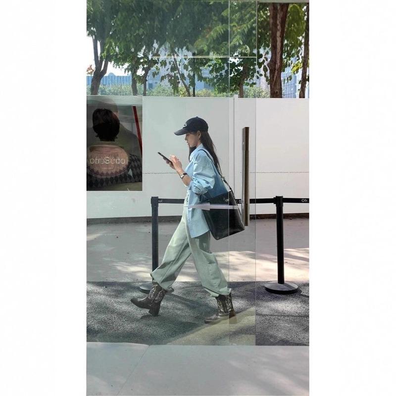 蓝色纯棉百搭衬衫女秋季新款韩系休闲纯棉宽松慵懒风外套长袖衬衣|undefined