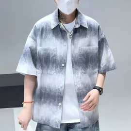 青少年男士棉质高品质男装印花短袖衬衫26年夏季新款潮流百搭开衫