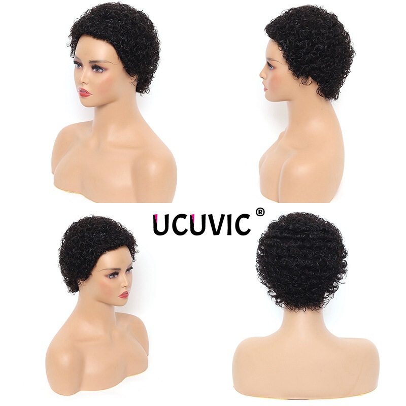 かつら対外貿易アフリカの短い巻きafro curly human hair wigsの本物の髪のメカニズムの全頭カバー|undefined