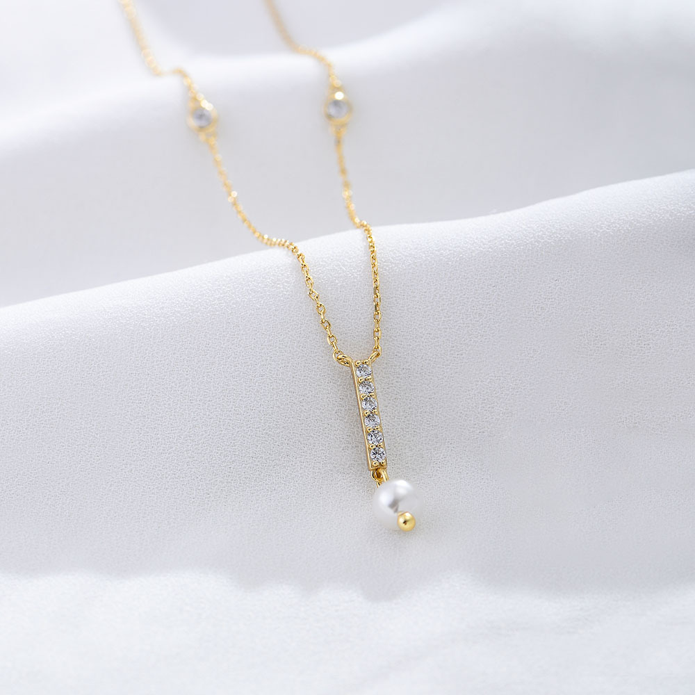 Europa y América ins estilo geométrico simple borla collar de perlas nicho femenino diseño sentido s925 plata esterlina ZIRCON clavícula cadena