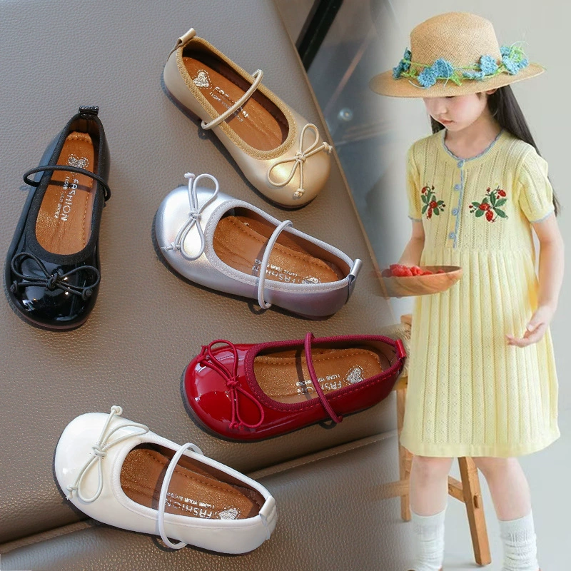 Детские кожаные туфли 2025 Осень Корейский стиль Девочки Бант Неглубокие Принцесса Туфли для малышей Мягкая подошва Туфли для бабушек.