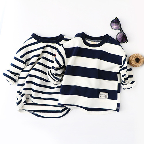 Children's T-shirt boys' clothing 2021 spring and autumn long-sleeved T-shirt girls striped medium and large children's round neck bottoming shirt trendy