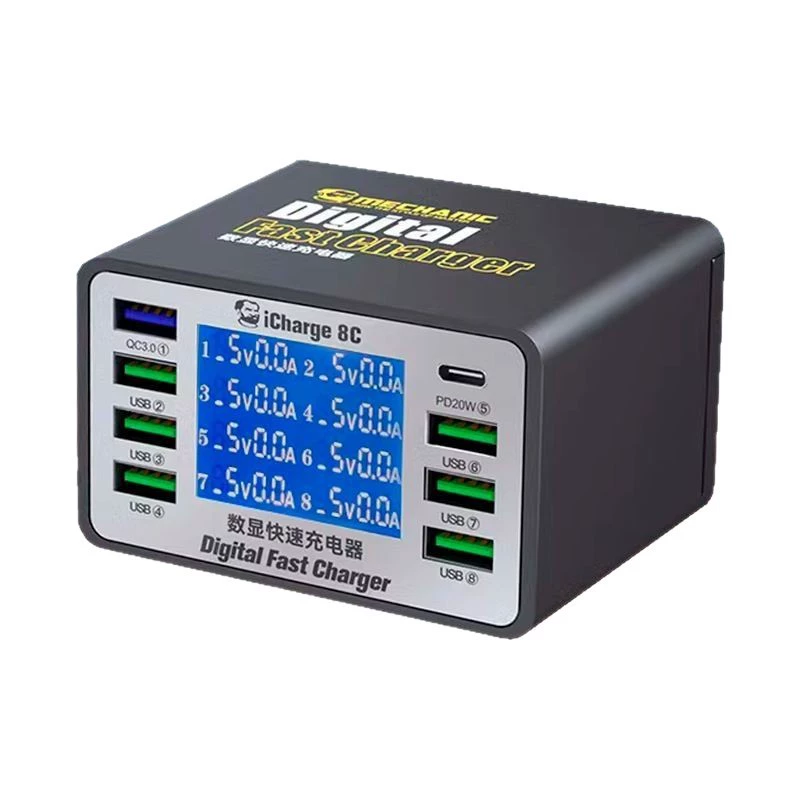 Станция зарядки Multi-port USB для ремонта телефонов с интеллектуальным цифровым дисплеем, беспроводная быстрая зарядка, защита от перегрева