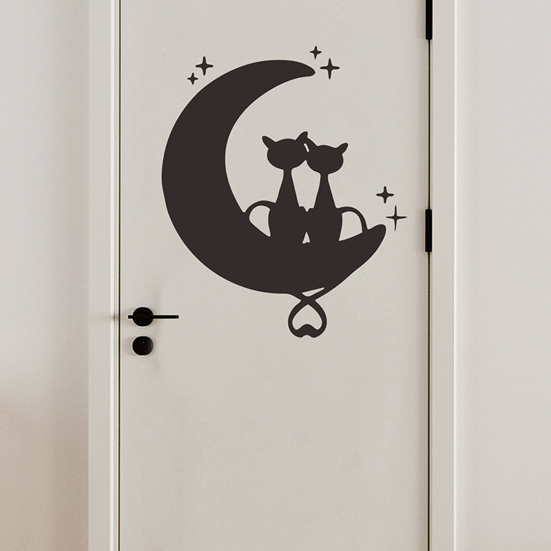 Simple Moon Cats Back View Bedroom Porch Wall Stickers display picture 4