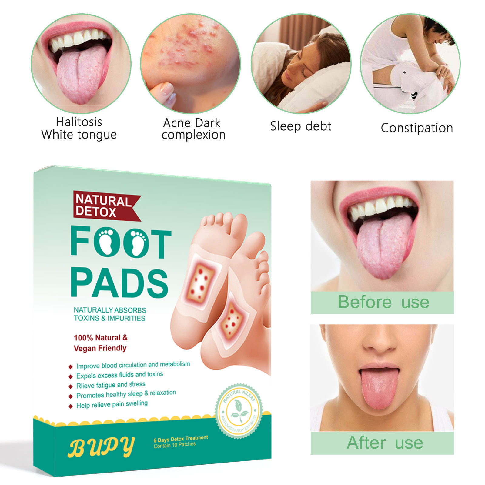 Mugwort and Ginger Foot Patches for All Skin Types 10 Piece Set