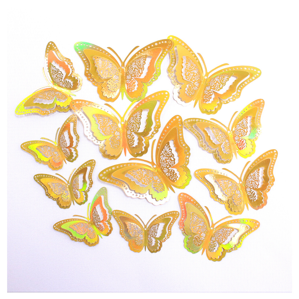 Fábrica al por mayor 12 pegatinas de pared de mariposas huecas hogar festivo decoración navideña decoración mariposa tridimensional 3D