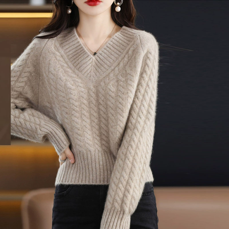 Свежий свитер с v-образным вырезом толстый, теплый и ленивый, свободный темперамент дикий кашемировый пуловер с длинными рукавами