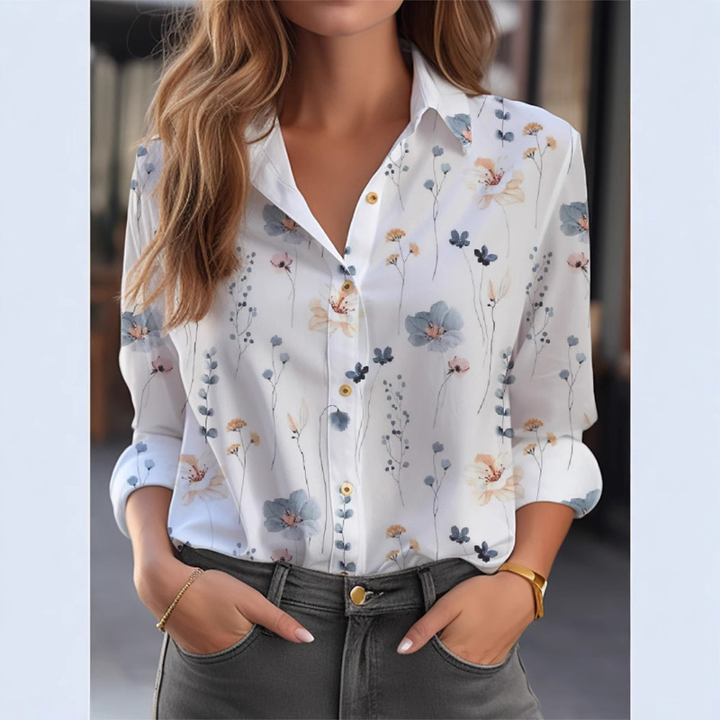 Foreign Trade Cross-border 2024 European and American Women's Cardigan 3D Flower Printing Long Sleeve Shirt Women's High-end All-match Top