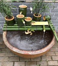 竹子流水器陶瓷鱼缸石槽鱼池装饰摆件竹子过滤器假山流水循环系统
