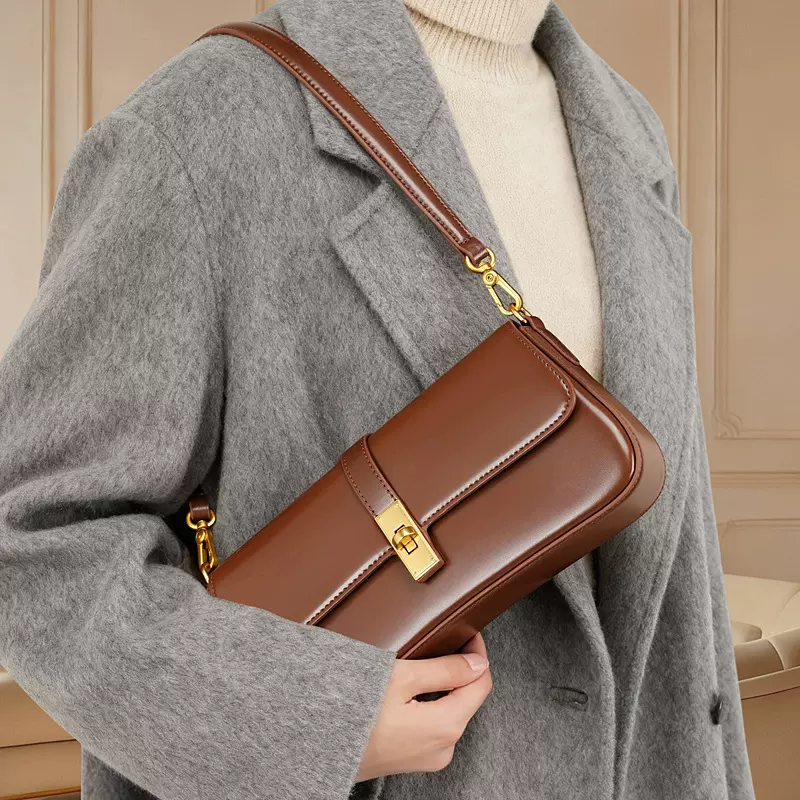 小众法棍包百搭新款单肩包2025新款牛皮女包高级感时尚真皮腋下包