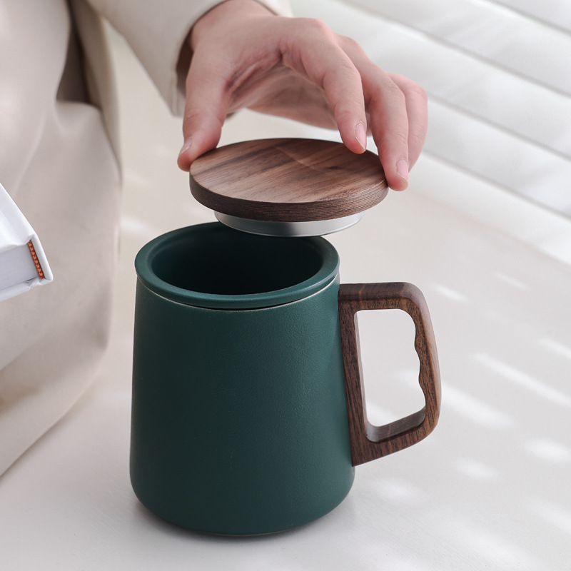 Filtro de taza de cerámica de té con taza de cápsula de té marcadores bolsas de regalo logotipo tallado