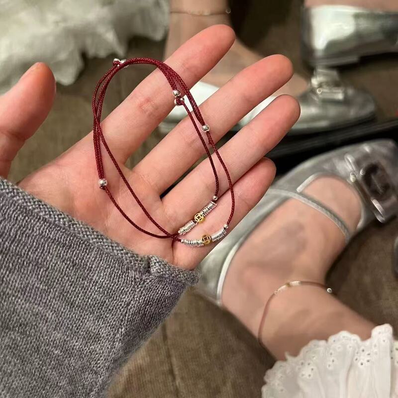 Gold Coin Bracelet Red Rope Bracelet Women's Niche Design High-End National Style New Chinese Fashion Elegant Bracelet