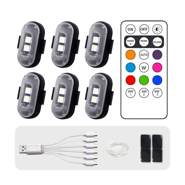 6 lights + remote control (1 drag six wire) - Velcro style