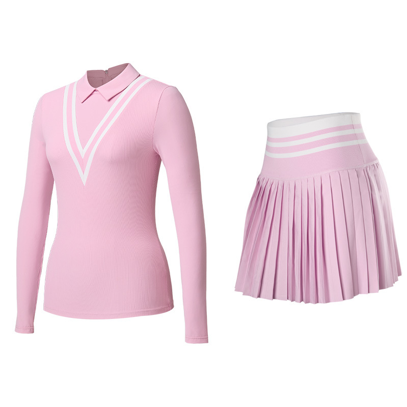 Trajes deportivos de tenis con solapa, mangas largas, falda corta, ejercicio, yoga, golf, tenis de dos piezas.