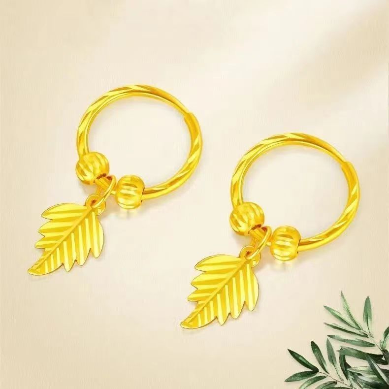 Live-Stream Hot-Selling Brass Gold-Plated Leaf Ear Clips with Fortune Beads, Fashionable Women's Short Earrings, Jewelry Gift from Factory