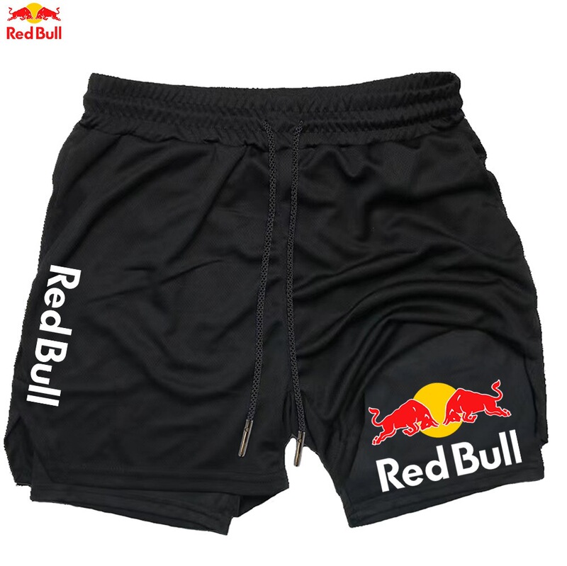 Red Bull Men's 2-in-1 Shorts Running Training Fitness Shorts Jogger Jogging Summer Sports Shorts Quick-Dry