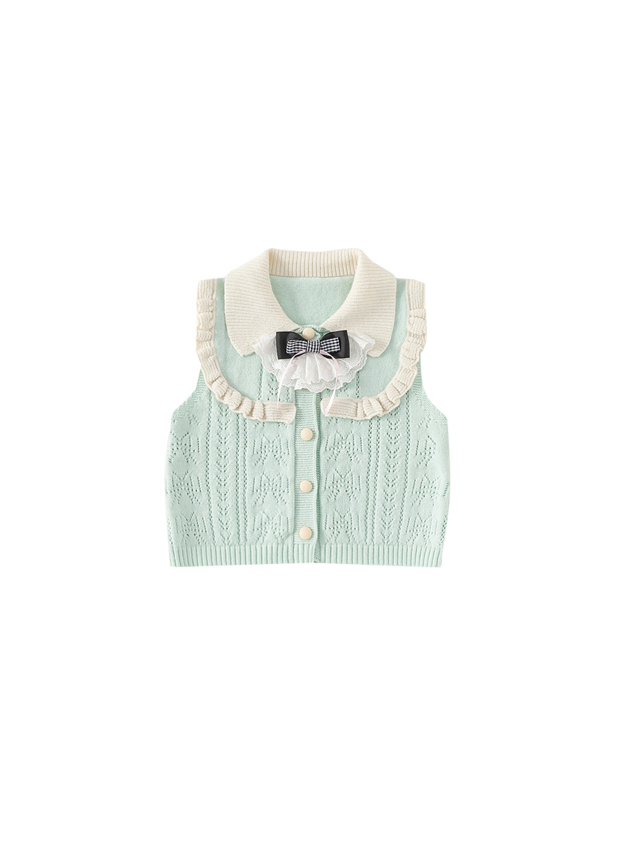 Youbao ropa para niños niñas sin mangas bowknot suéter chaleco estilo primavera chaqueta de punto de encaje dulce para niños grandes