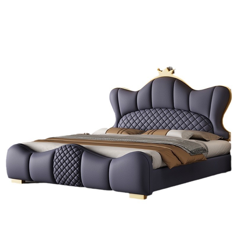 Cama doble de cuero de lujo moderna y simple italiana de lujo nuevo estilo de alta gama en línea bolsa de almacenamiento cama de boda