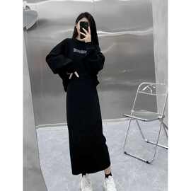 2025秋季洋气减龄巨显瘦连衣裙套装女大码遮肉显瘦卫衣两件套