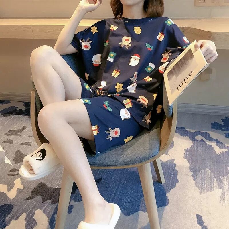Pijamas de verano de las mujeres más el tamaño ins moda lindo pantalones cortos de manga corta estudiante de verano Delgado desgaste del hogar traje de dos piezas