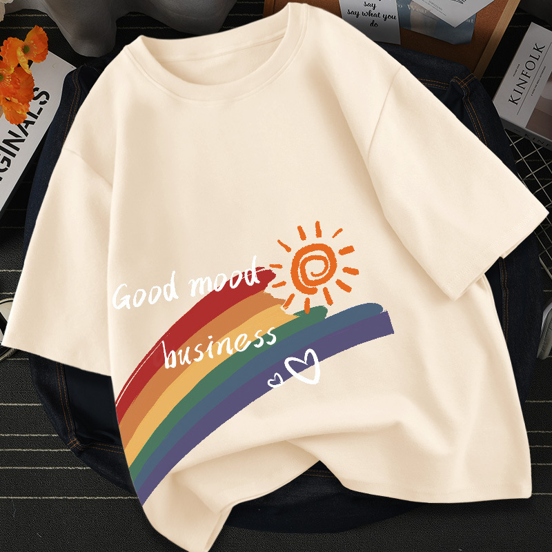 Short-Sleeved T-Shirt Women's Design Niche Summer Clothing Milky Apricot Color New Student Small T-Shirt Women's Clothing Summer Xichen