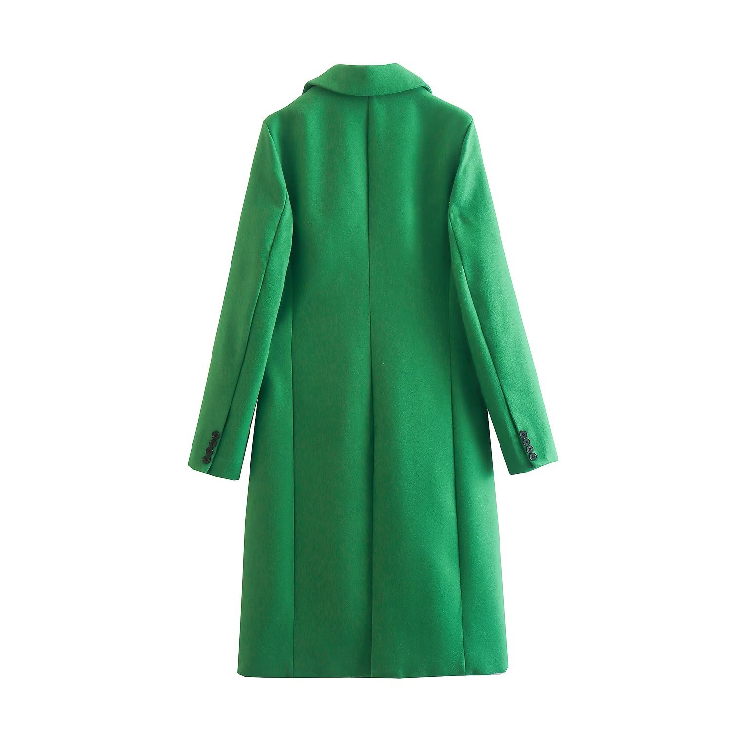 solid color long sleeve mid length woolen coat NSAM138925