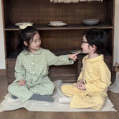 【布莱格德绒】儿童抗静电睡衣洋气开衫ins风格子家居服套装宝宝